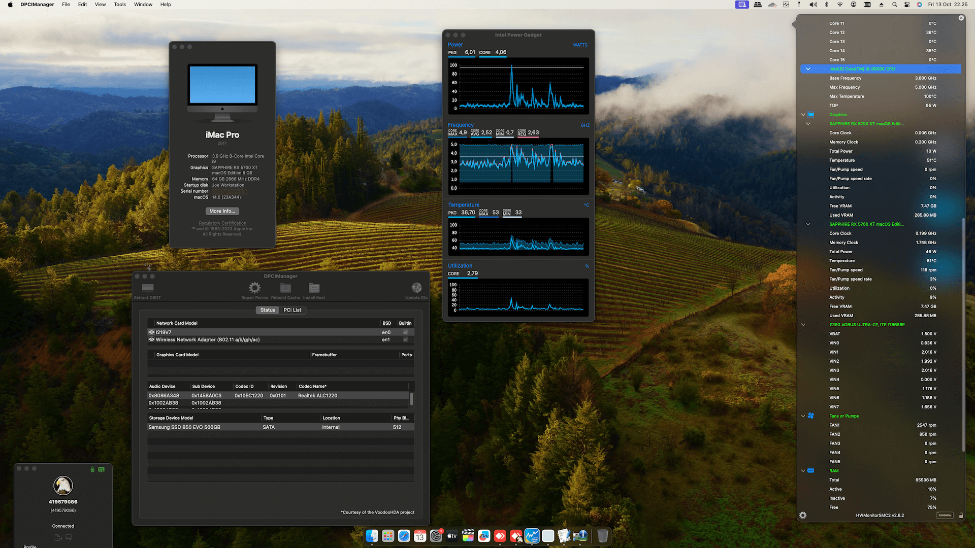 Success Hackintosh macOS Sonoma 14.0 Build 23A344 in Gigabyte Z390 Aorus Ultra + Intel Core i9 9900K + 2x Sapphire Radeon RX 5700 XT